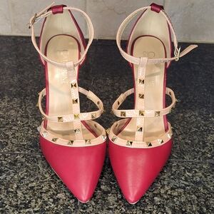 Catherine Malandrino heels Strap stud red and tan size 6